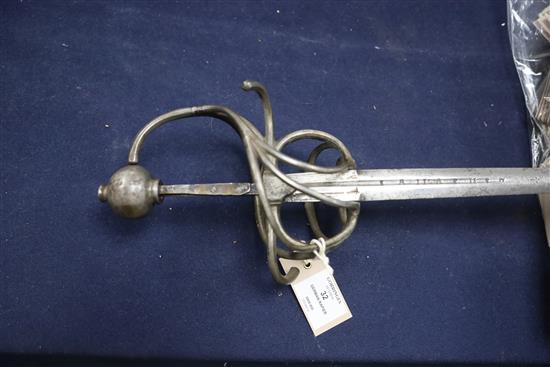 A 17th century German steel rapier, L.45in.